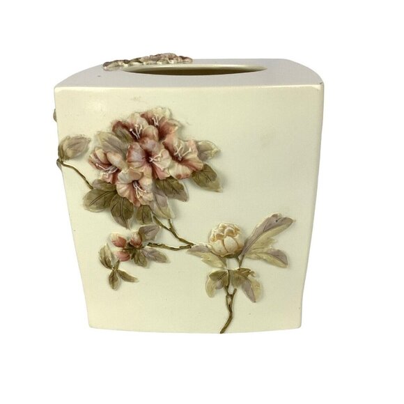 Croscill Charlotte Floral Ceramic Tissue Box Cover & Soap Dish Set Cottagecore - Picture 5 of 10